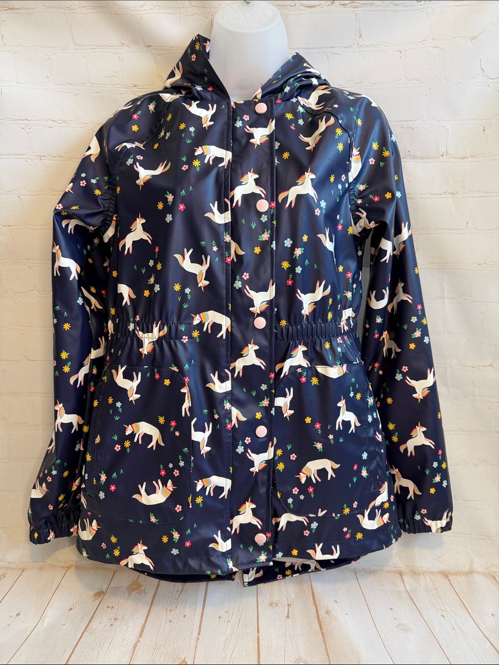 Cat & Jack Kids Navy Blue Unicorn Waterproof Rain Jacket with Hood
